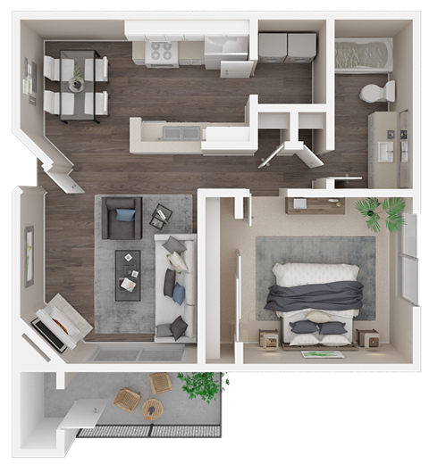 Floor plan for 1 bed, 1 bath, 704 sqft